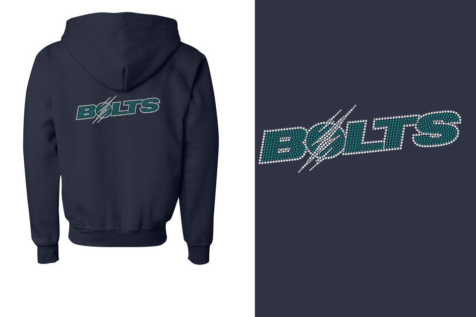 Rhinestones Lightning BOLTS Youth Unisex Zip Hoodie
