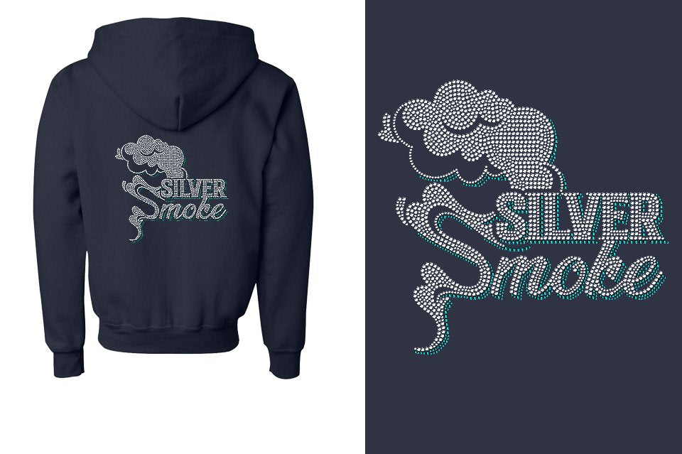 Rhinestones Silver Smoke Youth Unisex Zip Hoodie