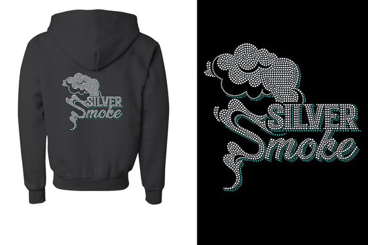 Rhinestones Silver Smoke Youth Unisex Zip Hoodie